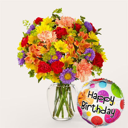 Kaleidoscope Bouquet with Birthday Balloon